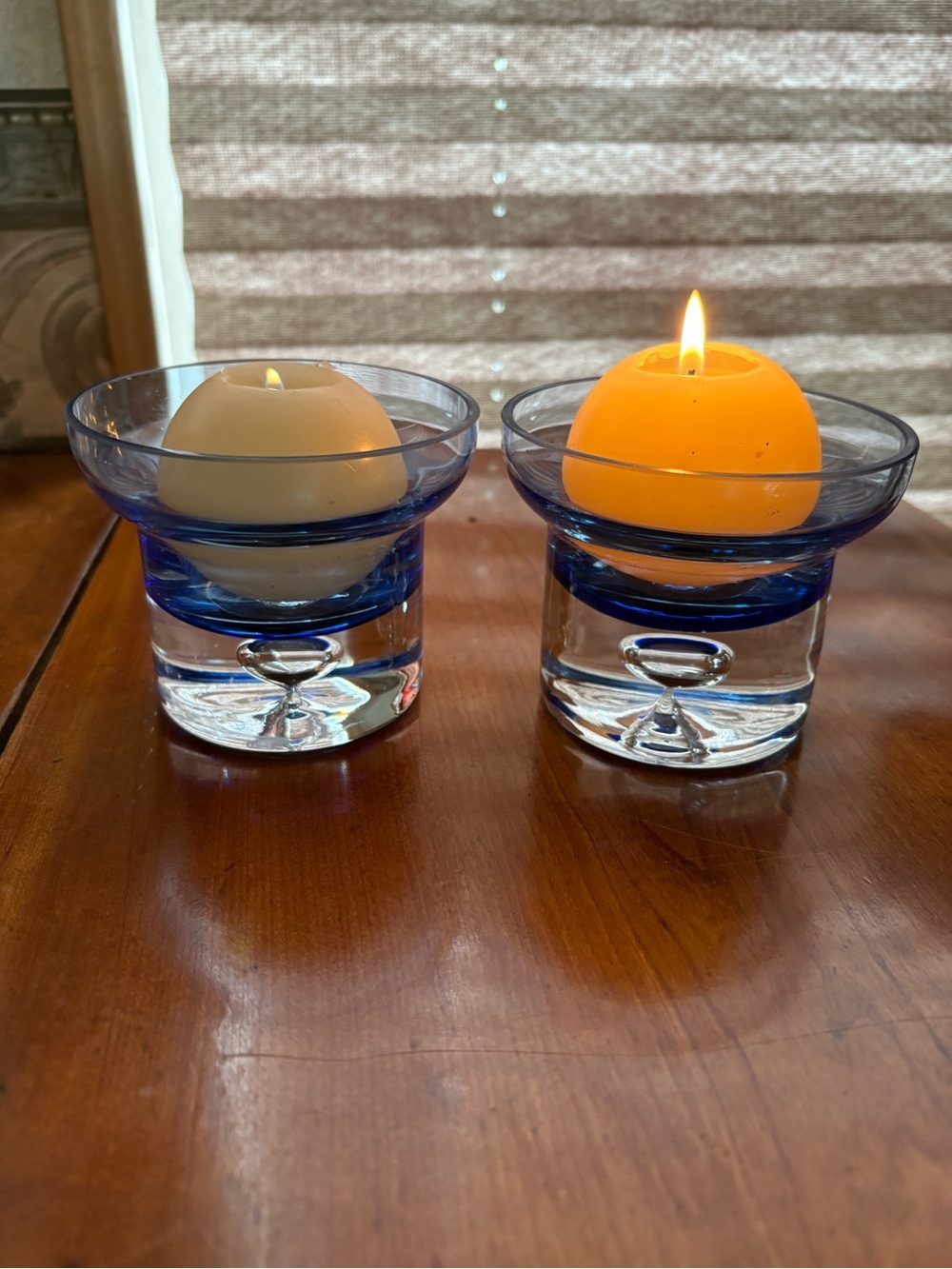 Vintage Krosno Bubble Glass Candle Holders Polish 1960s Blue/Clear Art Glass EUC